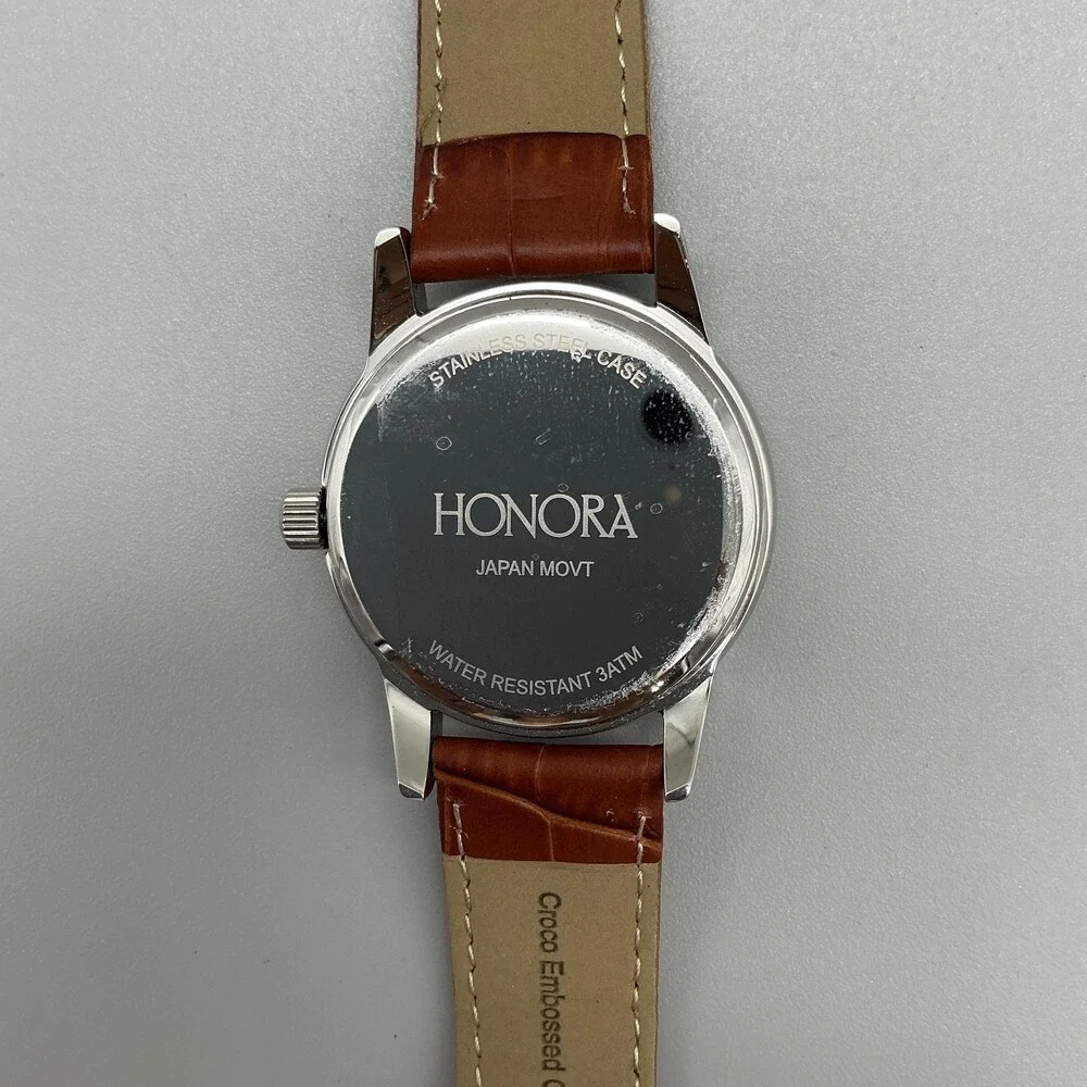 Honora Womens Watch 40mm Champagne Pearl Dial Brown Leather Issue w/ Crown